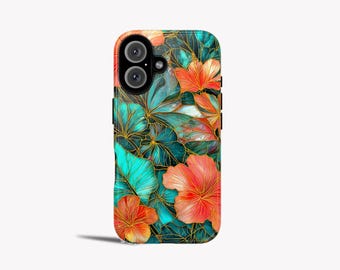 Stained Glass Hibiscus Phone Case, Floral Art