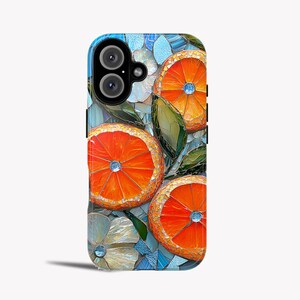 Orange Flowers Mosaic Glass Phone Case, Stained Glass Creative Floral Art, trendy Summer iPhone 15 Pro Max MagSafe, Pixel 9 Pro, Galaxy S24