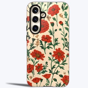 Rote VINTAGE Art MOHNBLUMEN robuste Telefon-Hülle | Florale Grafik für Samsung Galaxy Case S24,s23,s22,s21|Pro