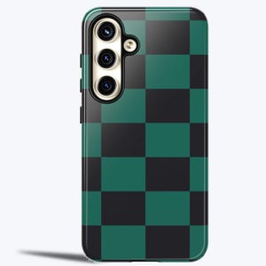 CHECKERBOARD GREEN BLACK Tough Phone Case | Geometric Style | Chess Inspired | Samsung Galaxy Case s24,s23,s22,s21|Pro