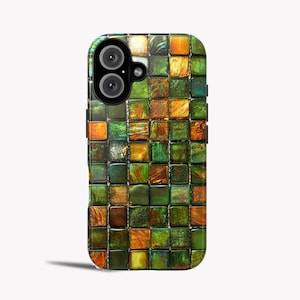 Mosaic Tiles Artwork Green Orange Mosaic Tiles Phone Case with Stained Glass & Artistic Fusion - Mediterranean Sun Vibes for Iphone Galaxy