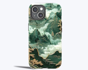 Asian Ink Landscape Art Phone Case – Jade Carving Design