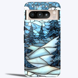 Custodia per telefono resistente STAINED GLASS LANDSCAPE - Pini innevati, cielo stellato - Adatto a Google Pixel 8,7,6,5 5G/Pro