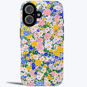 Custodia rigida con motivo floreale vintage luminoso, piccoli fiori minimalisti, chic per le donne, iPhone 16 Pro Max, Galaxy s24, Pixel 9 Pro xl