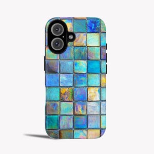 Iridescent Illusion Mosaic Glass Phone Cases | Mosaic Turquoise Blue Swimming Pool Tiles with Mediterranean Summer Vibes for Iphone Galaxy