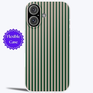 RETRO VERTICALE STREPEN Groen-crème flexibel telefoonhoesje, voor iPhone 16,15,14,13,12,11|Pro Plus of Galaxy s24,s23,s22,s21|Pro