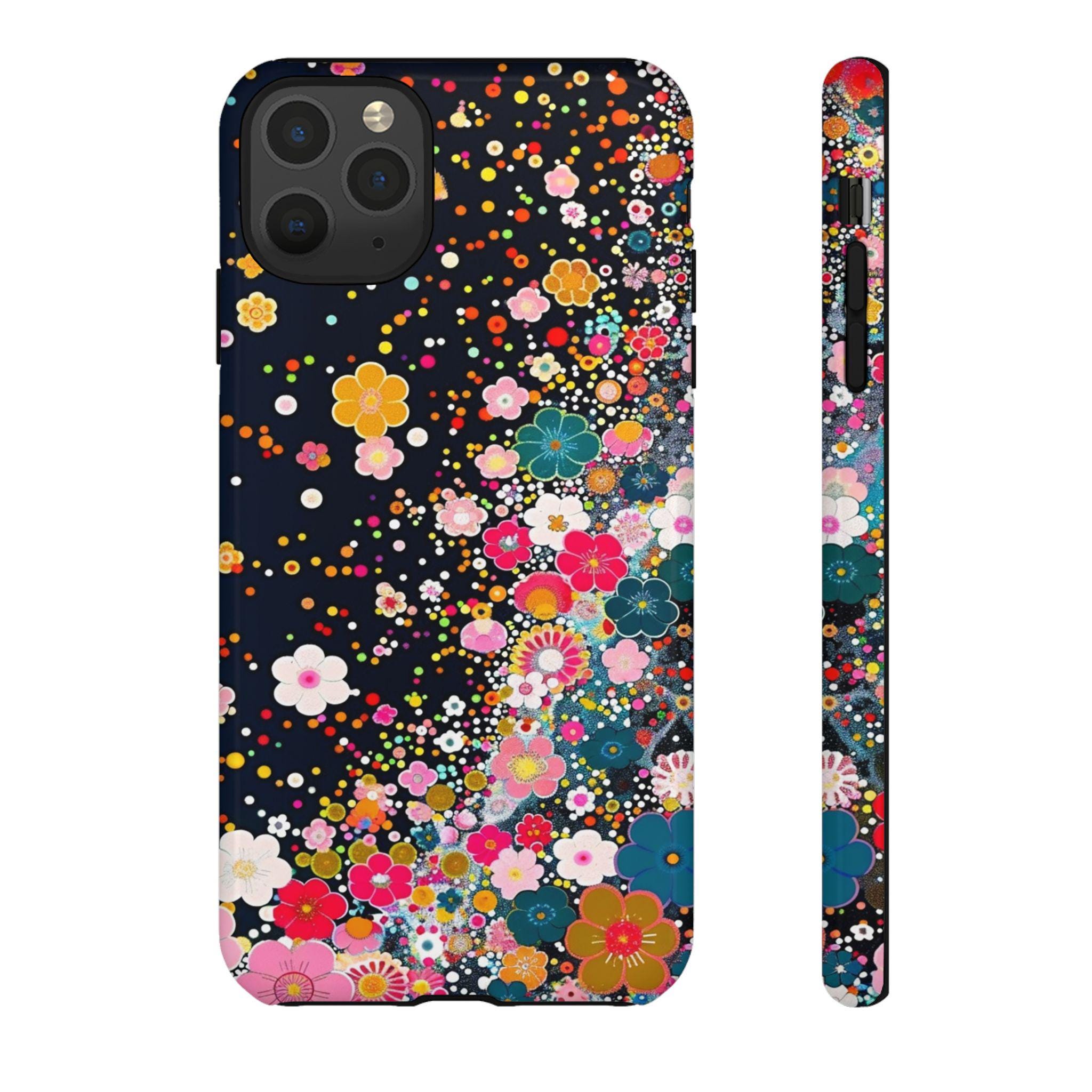 iPhoneケース iPhone - Murakami.Flowers Flower Field Phone Case Polka Dot Pink Blue White Flowers Pattern Takashi Murakami