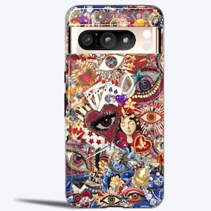 CHARM MÉDITERRANÉE MOSAQUE - Coque de portable résistante, or, bijoux baroques coeur tarot, composition ornementale - Google Pixel 8,7,6,5 5G|Pro
