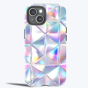 DIAMOND SURFACE Tough Phone Case, Image of Iridescent Triangular Glass Texture, Seamless Shine Metallic iPhone Case 16,15,14,13,12,11|