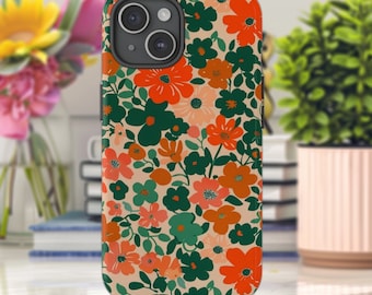 Orange Green Floral Liberty Print Phone Case, Tough Dual Layer