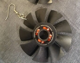 Recycled Computer Parts Earrings Fans and discs