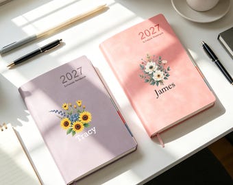 Custom A5 PU Leather Planner Notebook – Personalized Heat-Pressed Journal, Daily Weekly Organizer for Work School Home, Gift for Her Him