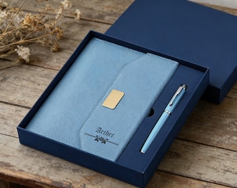 Personalized A5 Business Binder Notebook – Magnetic Tri-Fold, Faux Leather, Custom Corporate Gift