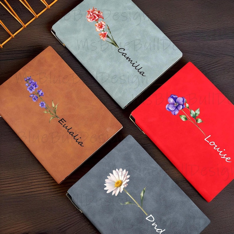 Birth Flower Personalized Journal,birthday Gift Notebook,minimalist