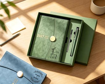 Personalized 2027 Daily Planner – 365-Day Diary & Gift Box Set, Engravable PU Leather Notebook, Daily Organizer for Year