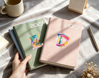 Personalized 2027 Planner – Minimalist A5 Notebook, PU Leather Business Daily Organizer, Custom Printed Office Journal, Engravable Gift