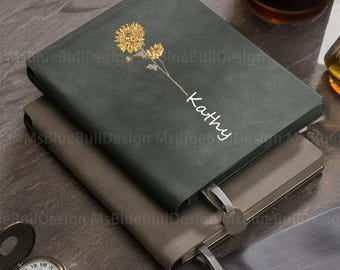 Birth Flower Personalized Journal,Birthday Gift Notebook,Minimalist Birth Month Flower Gift,Custom Name Diary for Women,Travel Journal