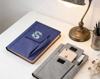 Personalized A5 PU Leather Notebook with Insert Pockets – Multifunctional Planner, Faux Linen Texture