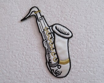 Écusson thermocollant pour saxophone, broderie à faire soi-même, appliqué brodé saxophone, écusson décoratif, insigne de saxophone