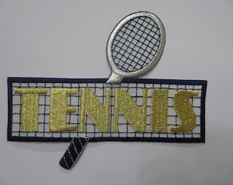 Tennis iron on patch, tennis text, tennis theme design Iron On Applique,  Embroidered Decorative Patch Woven Applique Cloth Motif