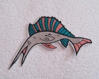 Swordfish Iron-On Patch, DIY Embroidery, Swordfish Embroidered Applique, Decorative Patch, Swordfish badge Woven Applique Cloth Motif