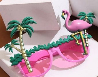 Flamingo shaped party sunglasses, Beach Party Novelty Wedding favours Hawaiian Funny party gathering or photoshoots personalised sunnies