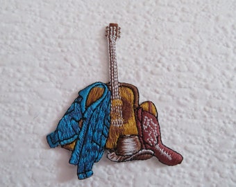 Guitar  iron on Woven Applique Cloth Patch Badge Motif