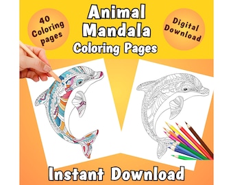 40 Animal Mandala Coloring Pages: Stress Relief Art Therapy (Digital PDF)