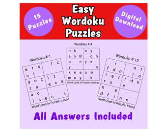 Easy Wordoku Puzzle Book: 15 Kids Puzzles (Digital Download)
