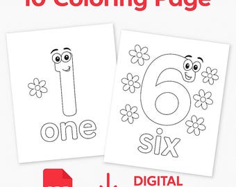 0 - 10 Numbers Printable Coloring Page for Preschool | pages with each number and one with all numbers PDF PNG A4