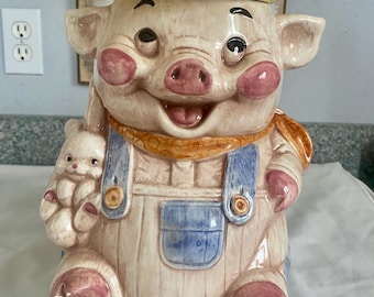 Vintage Treasure Craft Farmer Pig Cookie Jar - Etsy