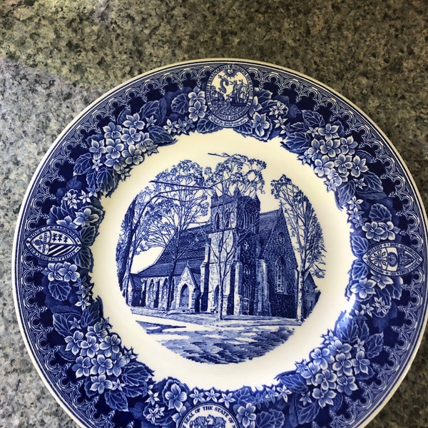 Blue and white Wedgwood commemorative Plate