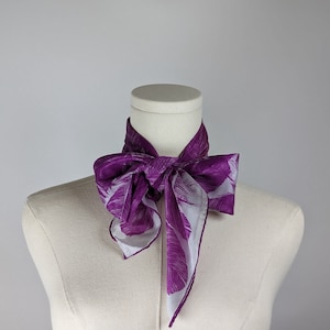 Collectible Vintage Vera Scarf, 100 Percent Silk, Hand Rolled, Made in Japan, Water-Repellent, Feathers, Purple, 30 x 31 Inch