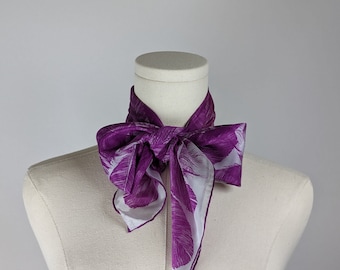 Collectible Vintage Vera Scarf, 100 Percent Silk, Hand Rolled, Made in Japan, Water-Repellent, Feathers, Purple, 30 x 31 Inch