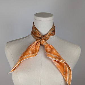Vintage Scarf by Vera Neumann, 100 Percent Silk, Hand Rolled, Made in Japan, Mandala, Orange and white,  22.5 x 22.5 Inch Square