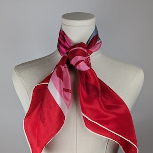 Vintage Vera Neumann Silk Scarf: Red, Pink Floral, Hand-Rolled