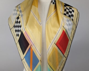 Vintage Sheer Scarf by Vera Neumann, Pure Silk, Handrolled, Made in Japan, Race Car, Racer, Indianapolis, Motor Speedway, Yellow