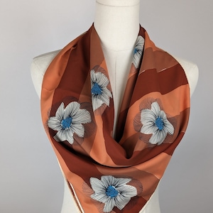 Vintage Scarf by Vera Neumann, Polyester, Made in Japan, Floral, Flowers, Terracotta colored, 27 x 27 Inch Square