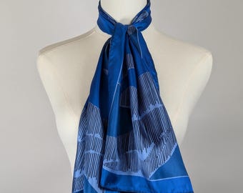 Vintage Vera Neumann Silk Scarf: &quot;Winter Hills&quot; Blue Collectible