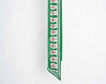 Flowerline Ribbon Scarf, 100 Percent Silk, 33.5" x 2.5"