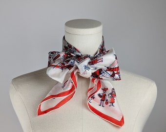 Vintage Scarf by Vera Neumann, 100 Percent Silk, Made in USA, Handscreened, Market, Farmers Market, Red, White and Blue, 32.25" x 31.5"