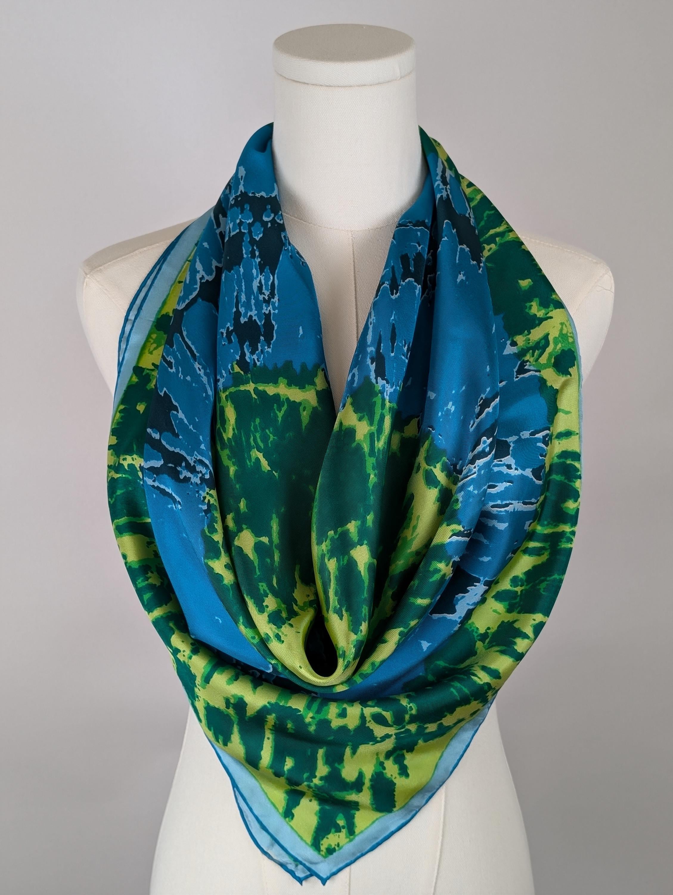 Vintage Vera Neumann Silk Scarf: Turquoise & Lime Green Tie Dye
