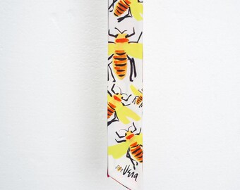 Bees Ribbon Scarf, 100 Percent Silk, 33.5" x 2.5"