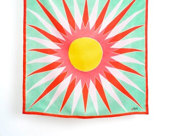 Sunstruck, 26 x 26, 100 Percent Silk, Hand Rolled, Vera Scarf