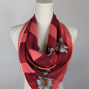Vintage Scarf by Vera Neumann, Polyester, Made in Japan, Floral, Flowers, Red, Coral, 27 x 27 Inch Square