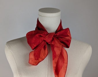 Vintage Scarf by Vera Neumann, 100 Percent Silk, Hand Rolled, Made in Japan, Water-Repellent, Feathers, Red, 30 x 31 Inch