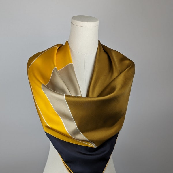 Vintage Scarf by Vera Neumann, 100 Percent Silk, Gold-piece Collection, Made in Italy, Eclipse, Navy Blue and Gold, 30 x 30 Inch Square