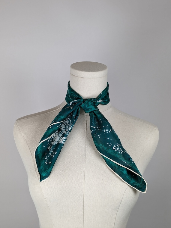 Vintage Vera Neumann Silk Scarf: Teal Turquoise Mandala, Hand-Rolled