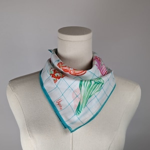 Vintage Scarf by Vera Neumann, 100 Percent Cotton, Made in Japan, Sea Shells, Fishing Net, Blue, Green, 21 x 21 inches Square, Neckerchief
