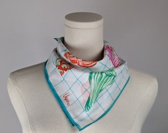 Vintage Scarf by Vera Neumann, 100 Percent Cotton, Made in Japan, Sea Shells, Fishing Net, Blue, Green, 21 x 21 inches Square, Neckerchief